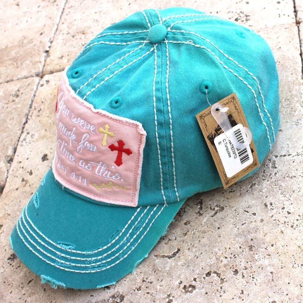 Womens Inspirational Cross Hat Cap Such A Time As This Esther 4:14 Distressed - Picture 8 of 11